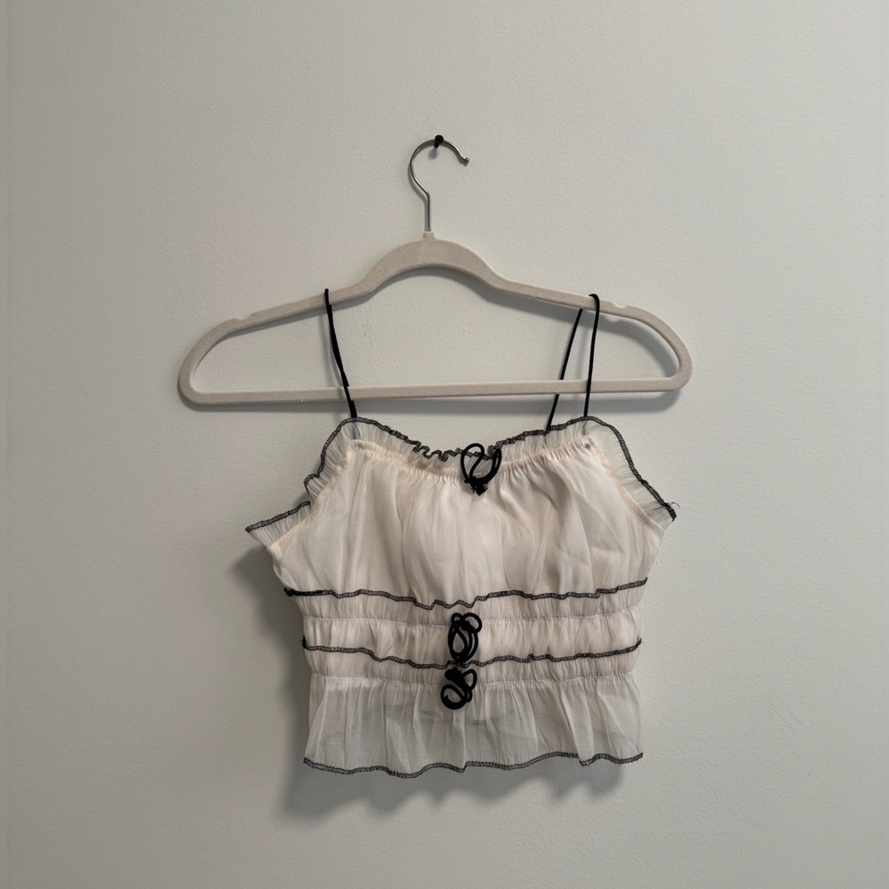 Cider White and Black Ruffled Tank Top